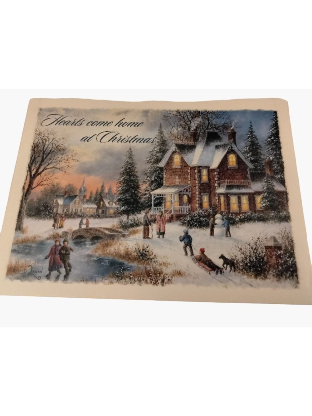 Christian Christmas Card Hearts Come Home Winter Village Bible Verse 1 John 4 9